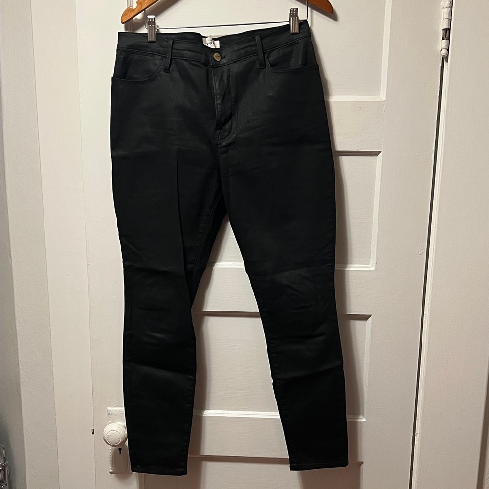 Frame Denim Jet Black Waxed Skinny Jeans